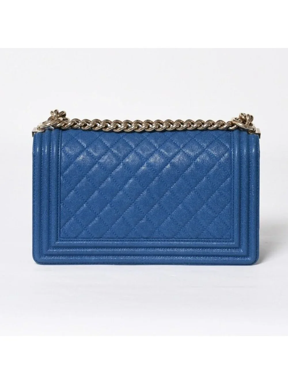 Chanel Boy 25 Chain Shoulder Bag CC Logo Caviar Leather Blue